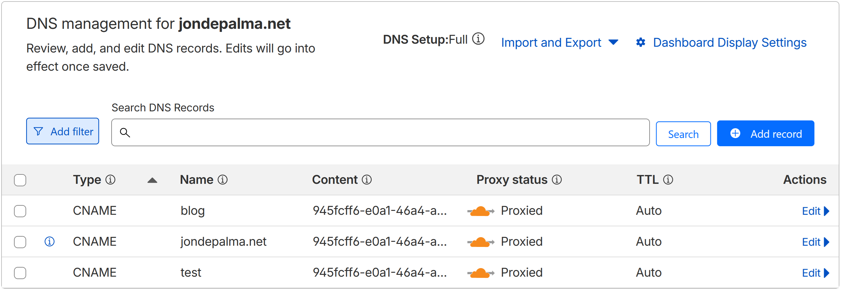 CloudFlare DNS Mappings