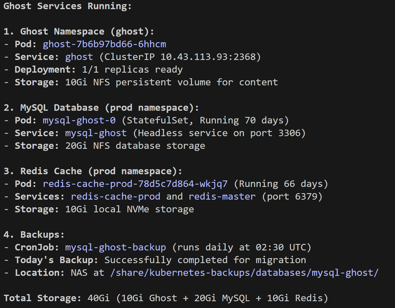Ghost deployment success summary.